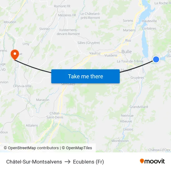Châtel-Sur-Montsalvens to Ecublens (Fr) map