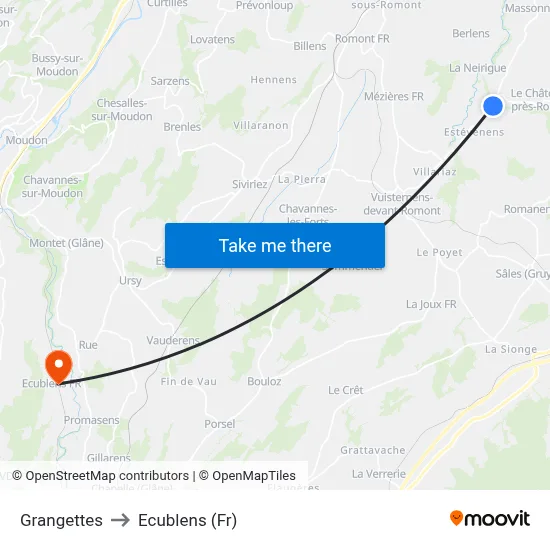 Grangettes to Ecublens (Fr) map
