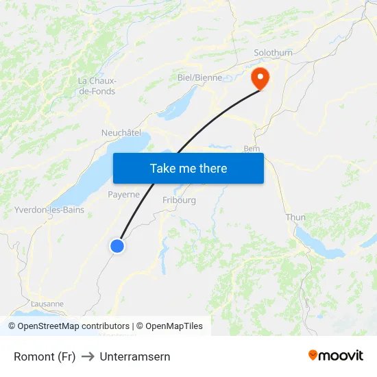Romont (Fr) to Unterramsern map