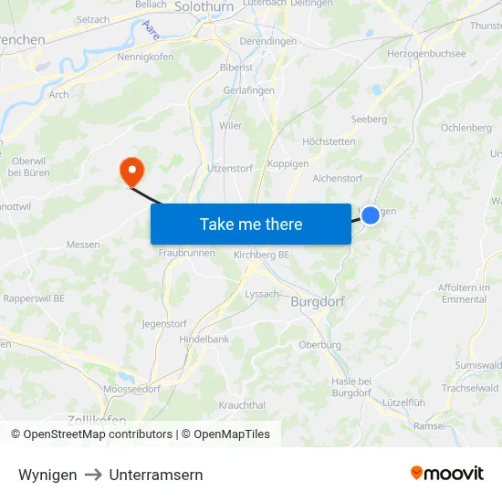 Wynigen to Unterramsern map