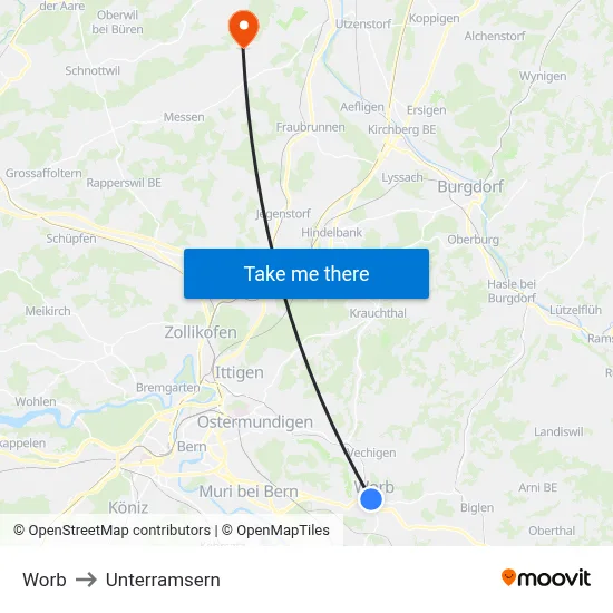 Worb to Unterramsern map