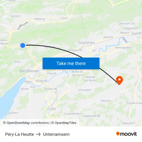 Péry-La Heutte to Unterramsern map