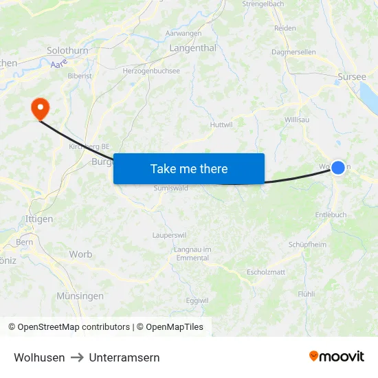 Wolhusen to Unterramsern map