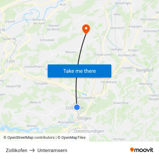 Zollikofen to Unterramsern map