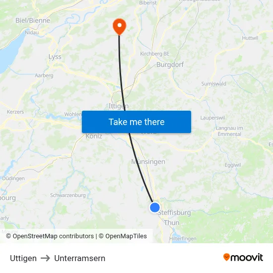 Uttigen to Unterramsern map