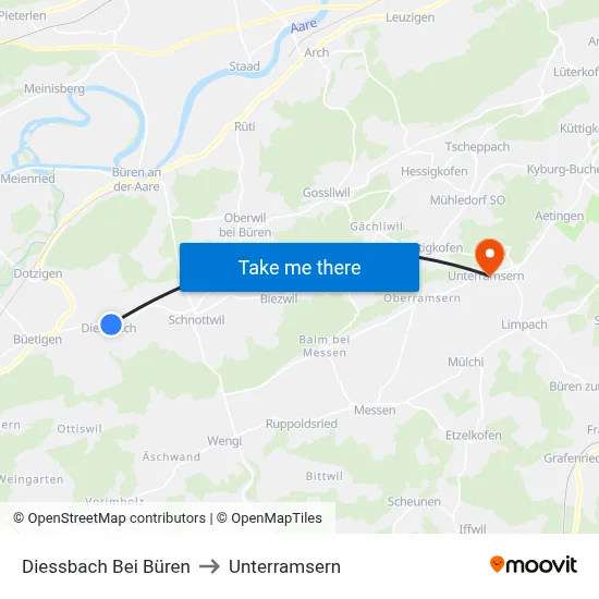 Diessbach Bei Büren to Unterramsern map