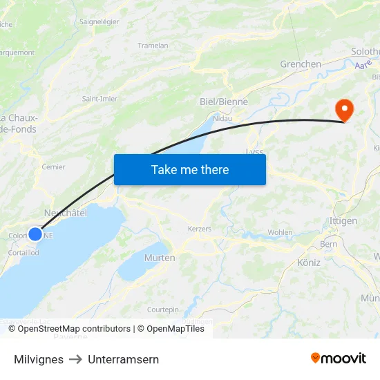 Milvignes to Unterramsern map
