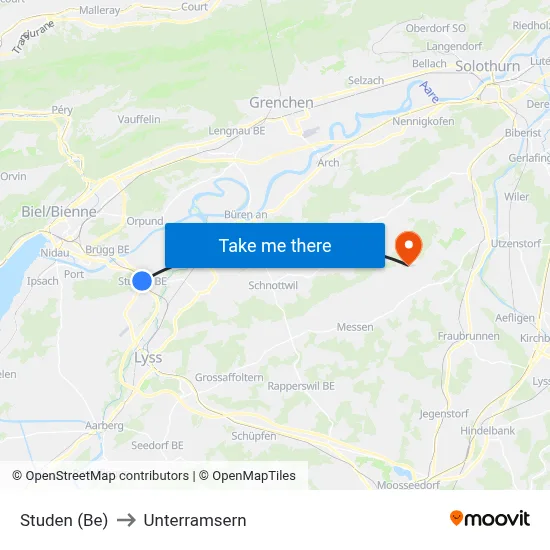 Studen (Be) to Unterramsern map