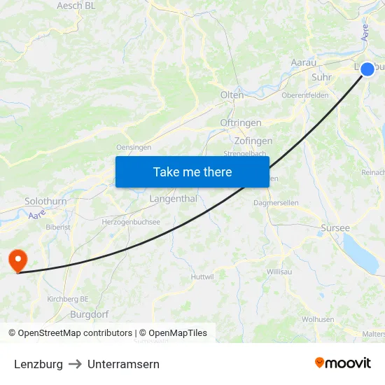Lenzburg to Unterramsern map
