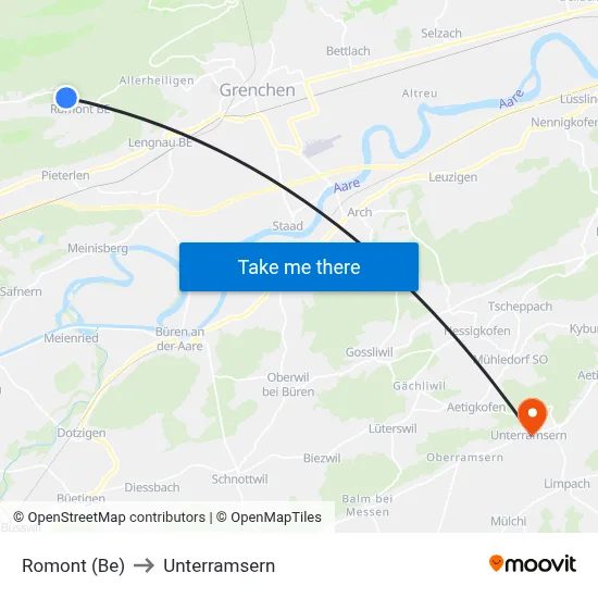 Romont (Be) to Unterramsern map
