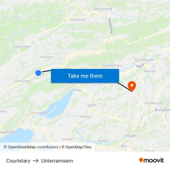 Courtelary to Unterramsern map