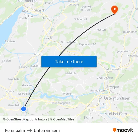 Ferenbalm to Unterramsern map