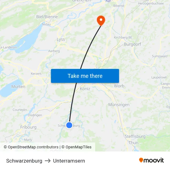 Schwarzenburg to Unterramsern map
