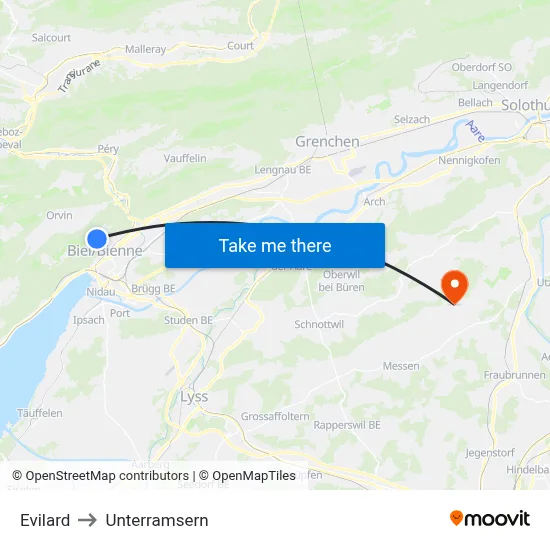 Evilard to Unterramsern map