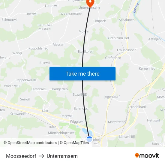 Moosseedorf to Unterramsern map