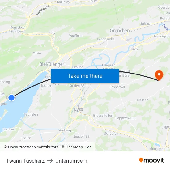 Twann-Tüscherz to Unterramsern map