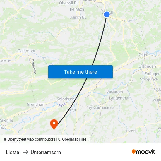Liestal to Unterramsern map