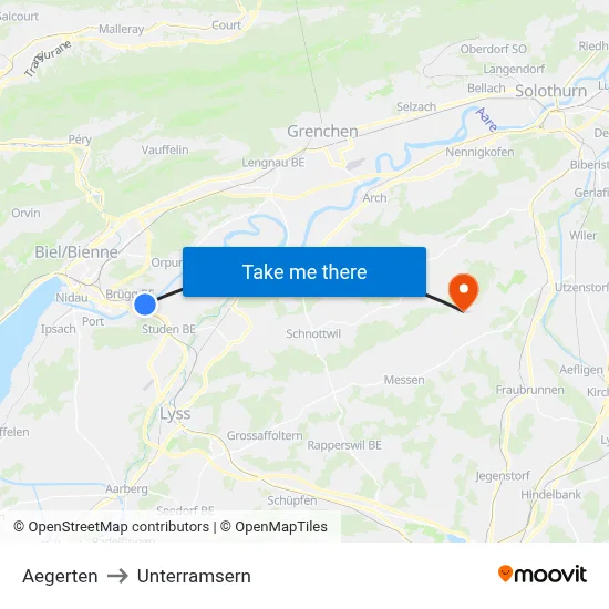 Aegerten to Unterramsern map