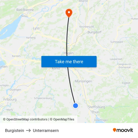 Burgistein to Unterramsern map
