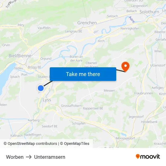 Worben to Unterramsern map