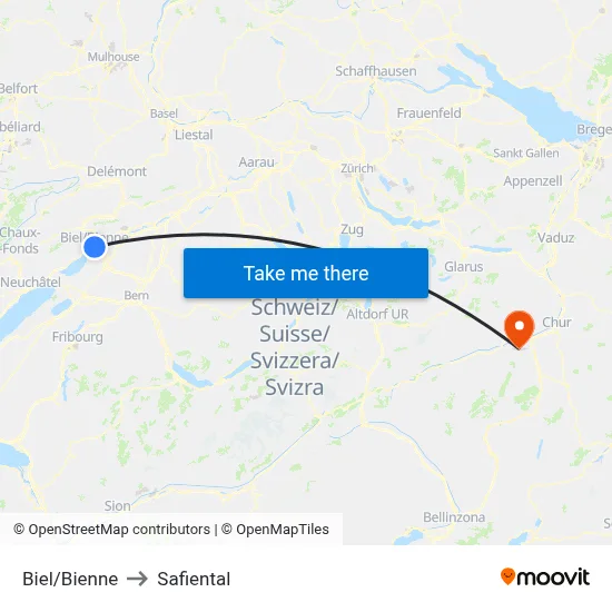 Biel/Bienne to Safiental map