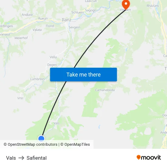 Vals to Safiental map