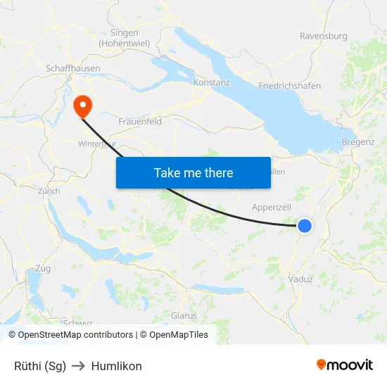 Rüthi (Sg) to Humlikon map