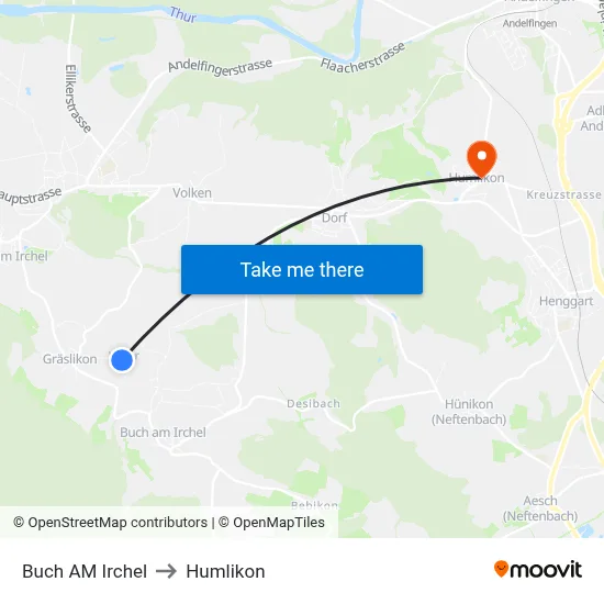 Buch AM Irchel to Humlikon map
