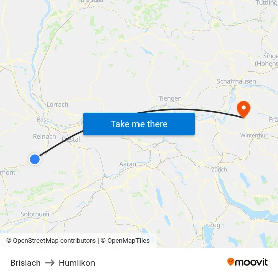 Brislach to Humlikon map
