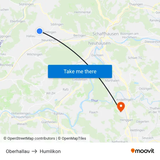 Oberhallau to Humlikon map