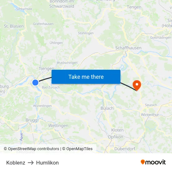 Koblenz to Humlikon map