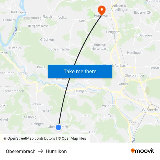Oberembrach to Humlikon map