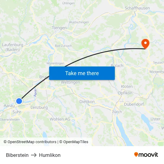 Biberstein to Humlikon map