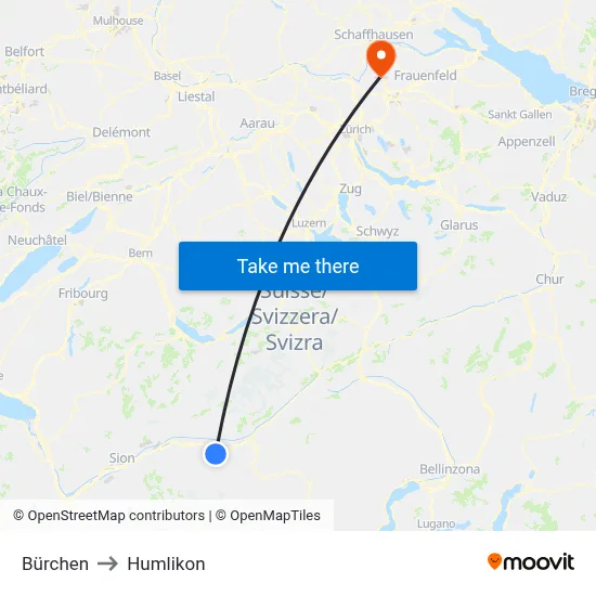 Bürchen to Humlikon map