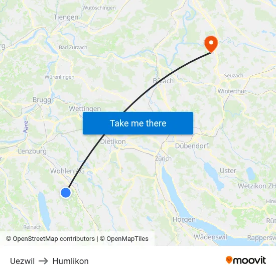Uezwil to Humlikon map
