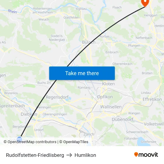Rudolfstetten-Friedlisberg to Humlikon map