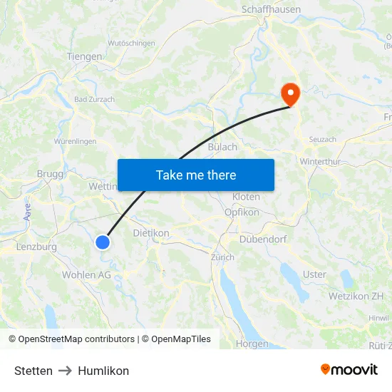 Stetten to Humlikon map