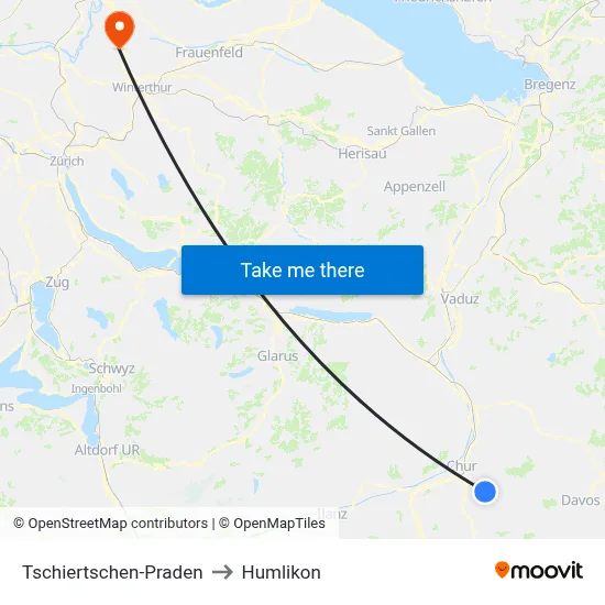 Tschiertschen-Praden to Humlikon map