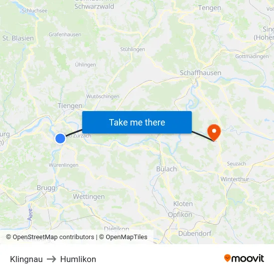 Klingnau to Humlikon map