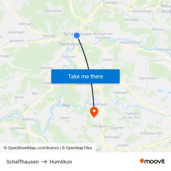 Schaffhausen to Humlikon map