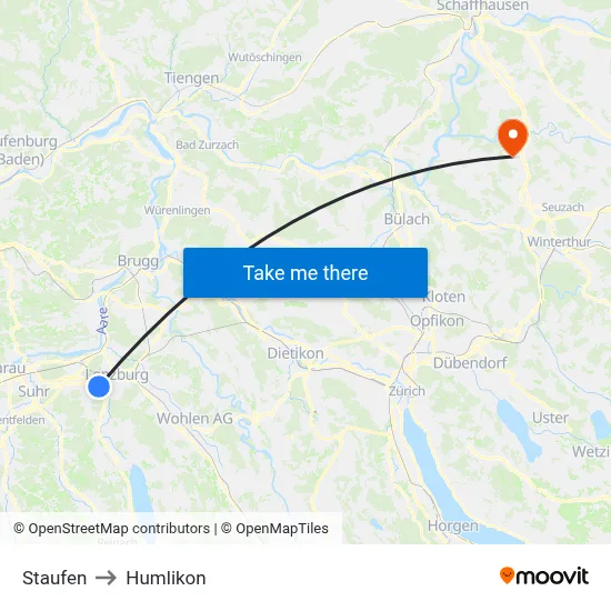 Staufen to Humlikon map