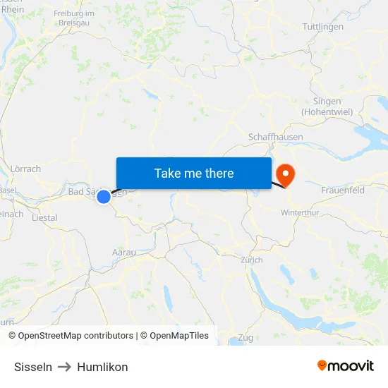Sisseln to Humlikon map