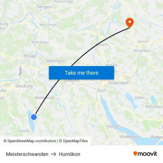 Meisterschwanden to Humlikon map