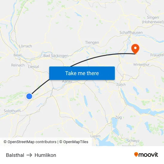 Balsthal to Humlikon map