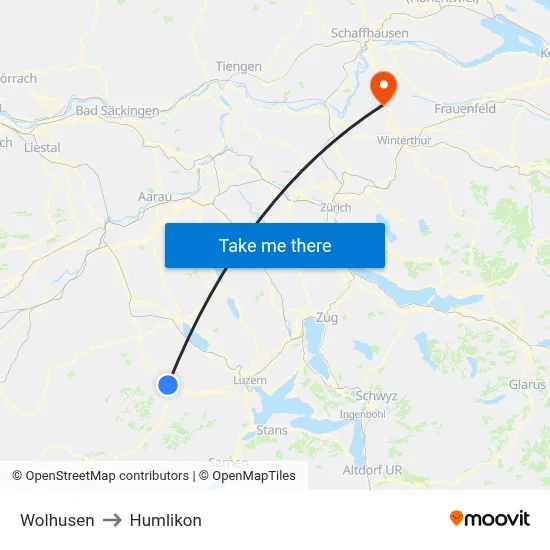 Wolhusen to Humlikon map
