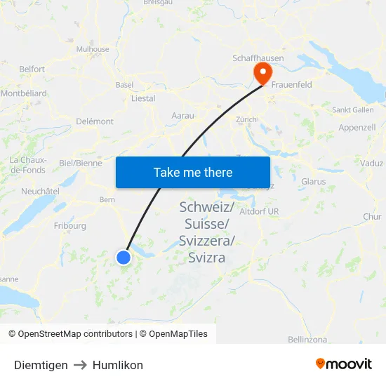 Diemtigen to Humlikon map