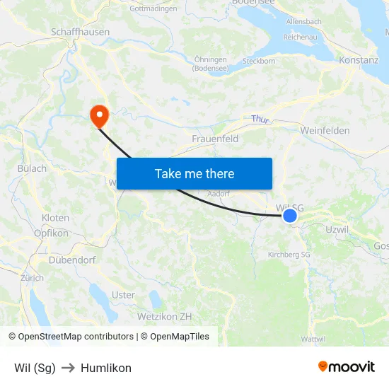 Wil (Sg) to Humlikon map