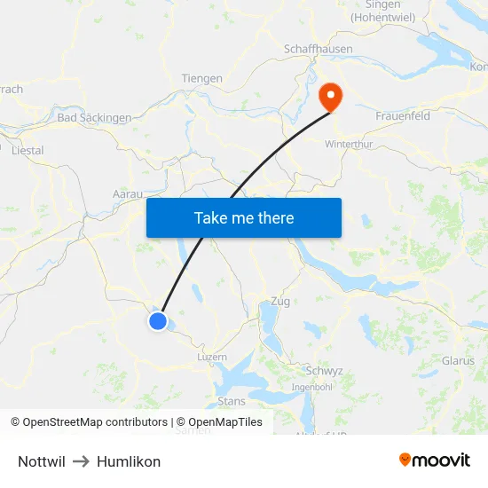 Nottwil to Humlikon map