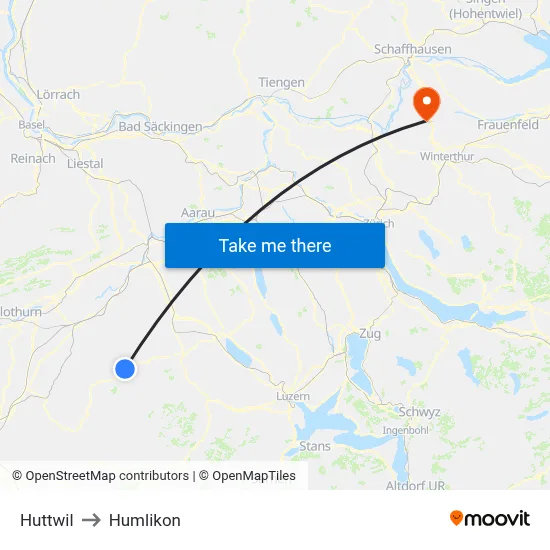 Huttwil to Humlikon map