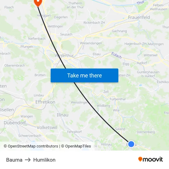 Bauma to Humlikon map